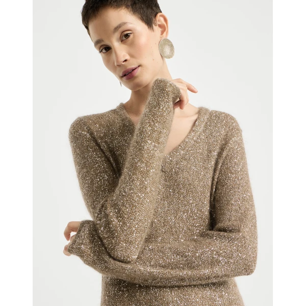 Dazzling texture knit dress in Light Brown - Image 4