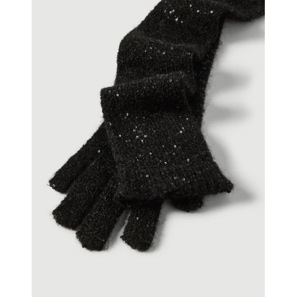 Brunello Cucinelli Dazzling texture knit gloves in Black, view 2 | Gloves | Coveti
