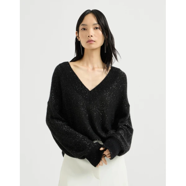 Brunello Cucinelli Dazzling texture sweater in Black, view 2 | Sweaters | Coveti