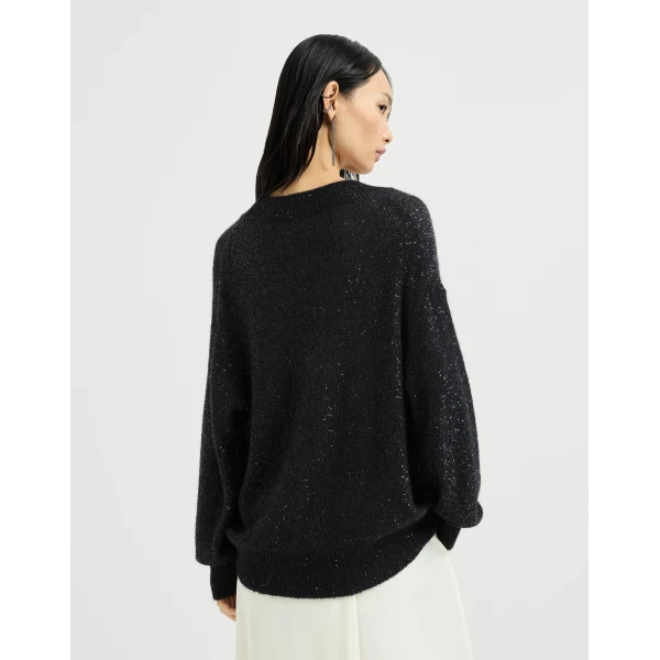 Brunello Cucinelli Dazzling texture sweater in Black, view 3 | Sweaters | Coveti