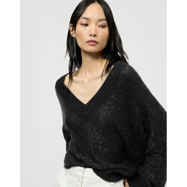 Brunello Cucinelli Dazzling texture sweater in Black, view 5 | Sweaters | Coveti