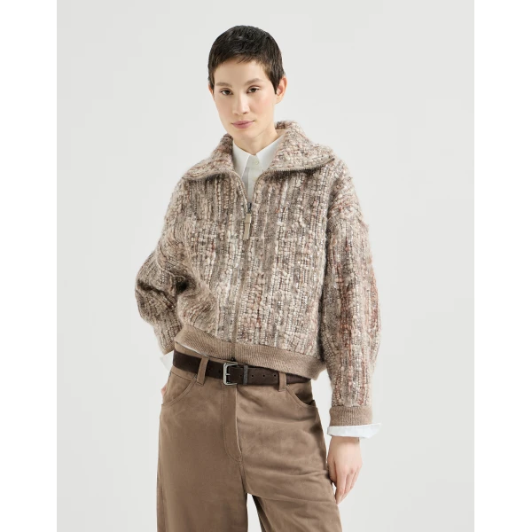 Dazzling tree bark embroidery cardigan in Beige - Image 2