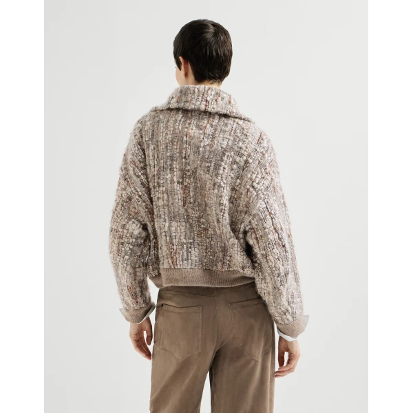 Dazzling tree bark embroidery cardigan in Beige - Image 3