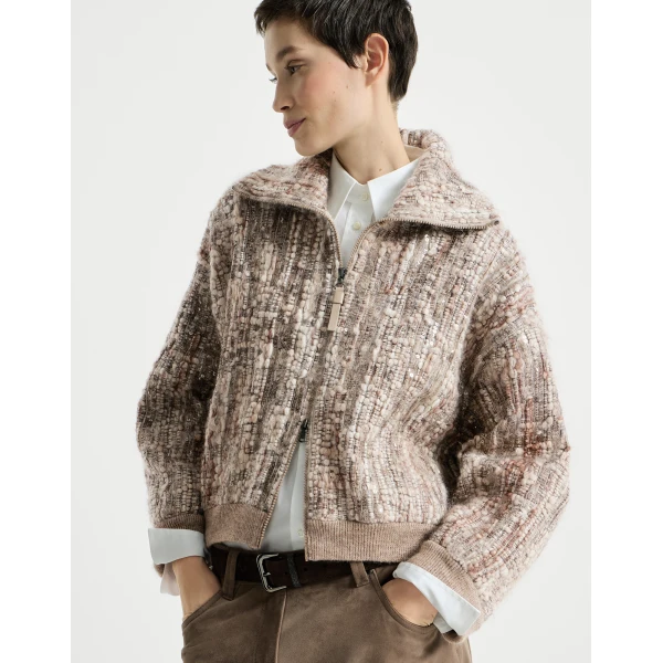 Dazzling tree bark embroidery cardigan in Beige - Image 5