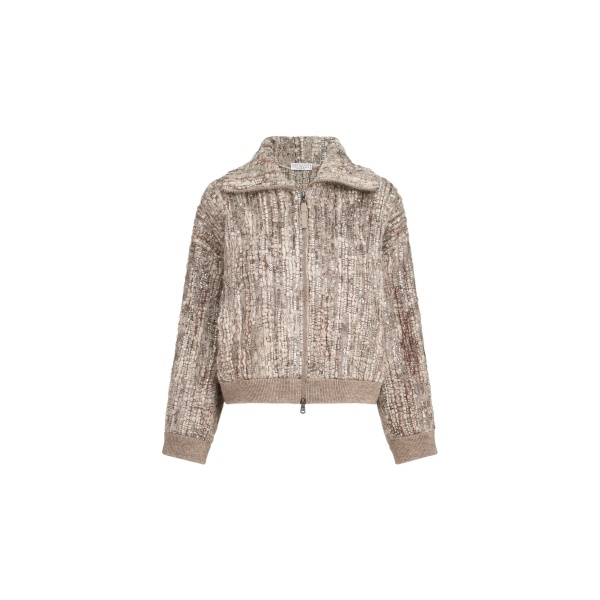 Brunello Cucinelli Dazzling tree bark embroidery cardigan in Beige