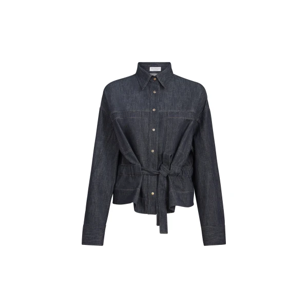 Denim-effect twill cropped shirt in Dark Denim