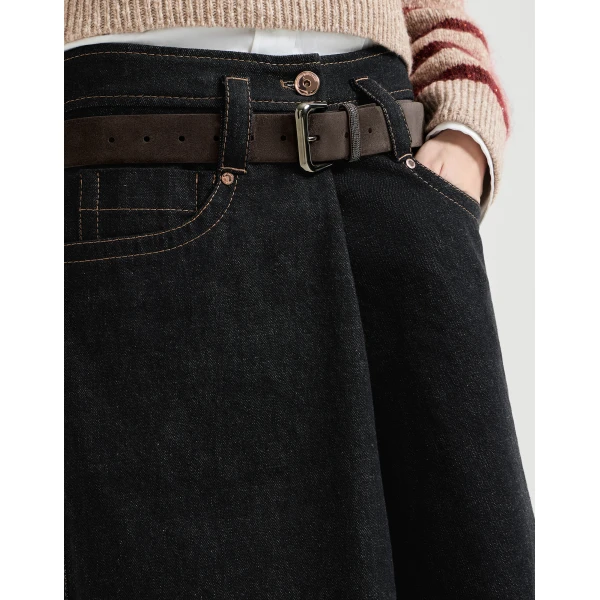 Denim five-pocket skirt in Black - Image 4