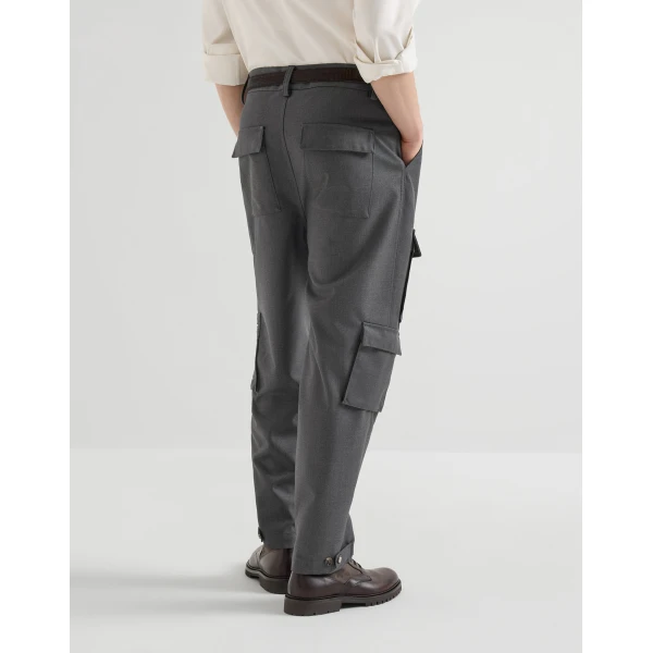 Brunello Cucinelli Diagonal cargo trousers in Stone Grey, view 3 | Pants | Coveti