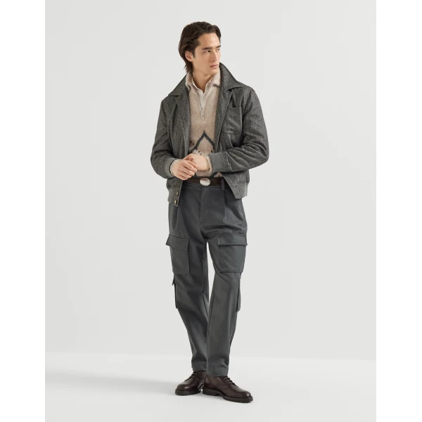 Brunello Cucinelli Diagonal cargo trousers in Stone Grey, view 6 | Pants | Coveti