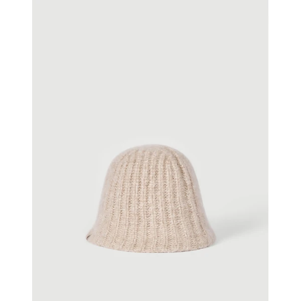 Brunello Cucinelli Diamond yarn rib knit bucket hat in Ecru, view 2 | Hats | Coveti