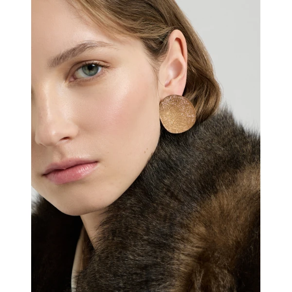 Brunello Cucinelli Disc Shimmer Earrings in Gold, view 2 | Earrings | Coveti