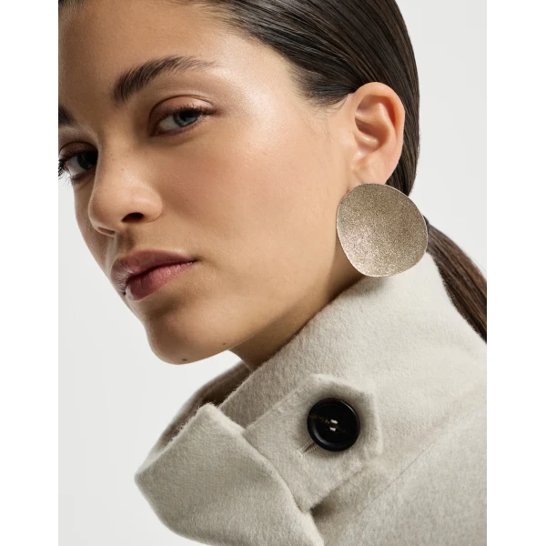 Brunello Cucinelli Disc Shimmer Earrings in Silver, view 3 | Earrings | Coveti