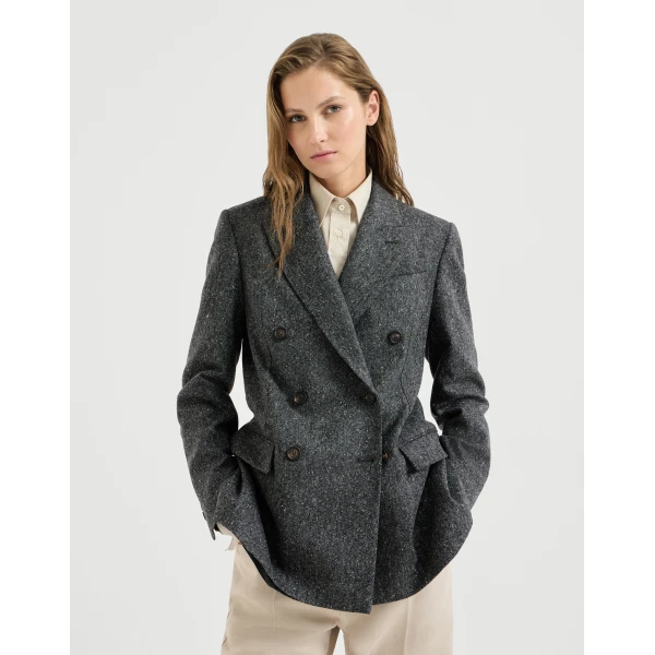 Brunello Cucinelli Donegal blazer with monili in Anthracite, view 2 | Jackets | Coveti