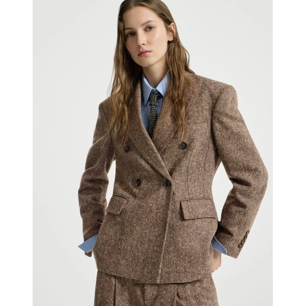 Brunello Cucinelli Donegal blazer with monili in Light Brown