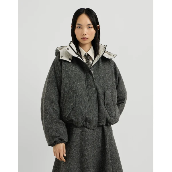 Brunello Cucinelli Donegal down jacket with hood in Anthracite