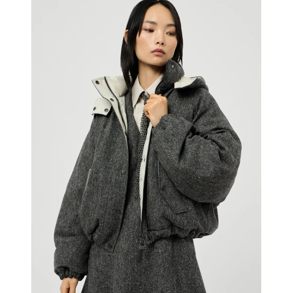 Brunello Cucinelli Donegal down jacket with hood in Anthracite