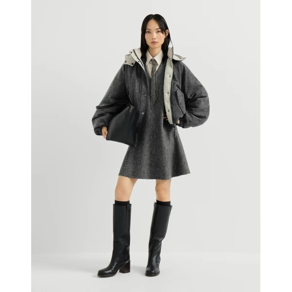 Brunello Cucinelli Donegal down jacket with hood in Anthracite