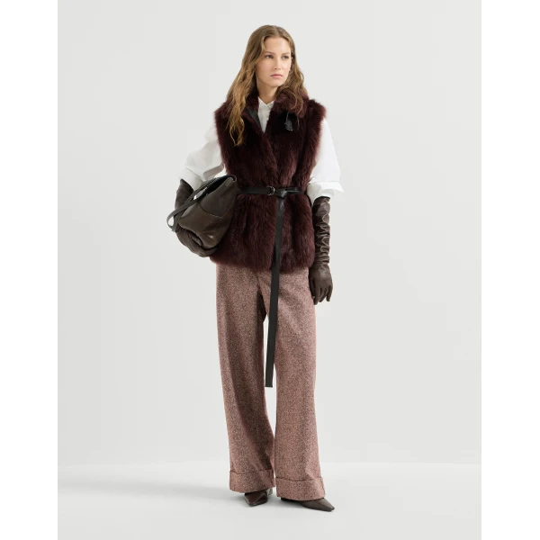 Brunello Cucinelli Donegal five-pocket baggy trousers in Burgundy