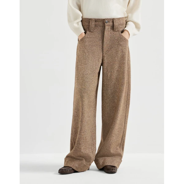 Brunello Cucinelli Donegal five-pocket baggy trousers in Cappuccino