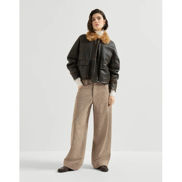 Brunello Cucinelli Donegal five-pocket baggy trousers in Cappuccino
