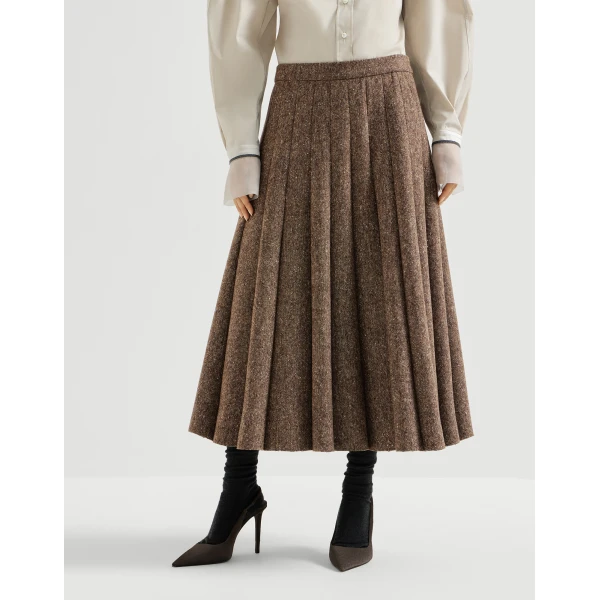 Brunello Cucinelli Donegal pleated skirt in Light Brown