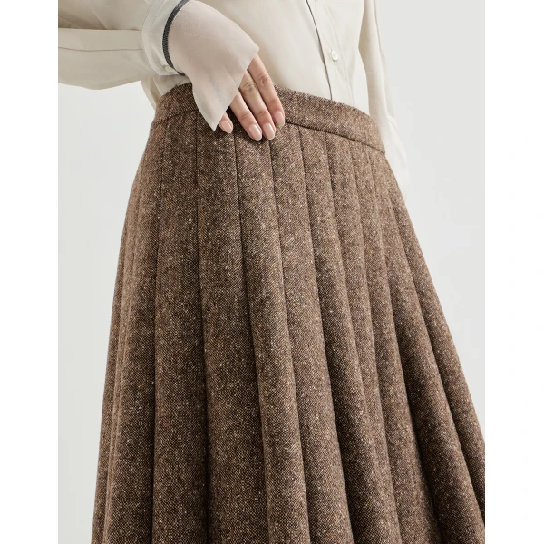 Brunello Cucinelli Donegal pleated skirt in Light Brown