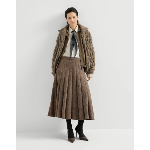 Brunello Cucinelli Donegal pleated skirt in Light Brown