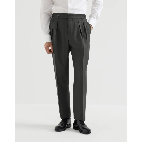 Brunello Cucinelli Double-pleated tuxedo trousers in Sand, view 2 | Pants | Coveti
