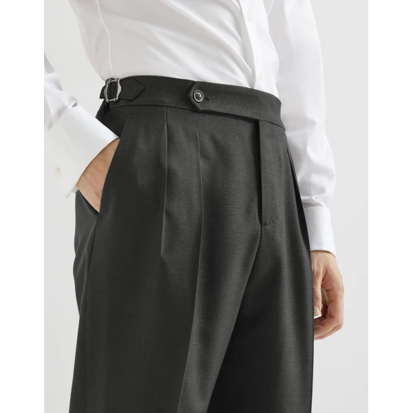 Brunello Cucinelli Double-pleated tuxedo trousers in Sand, view 4 | Pants | Coveti