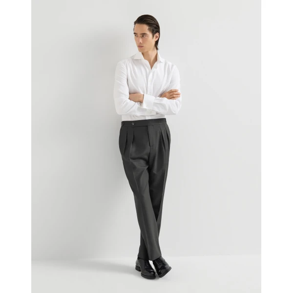 Brunello Cucinelli Double-pleated tuxedo trousers in Sand, view 5 | Pants | Coveti