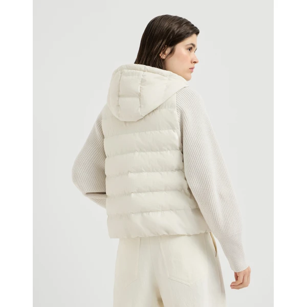 Brunello Cucinelli Down jacket with knitted sleeves and monili in White