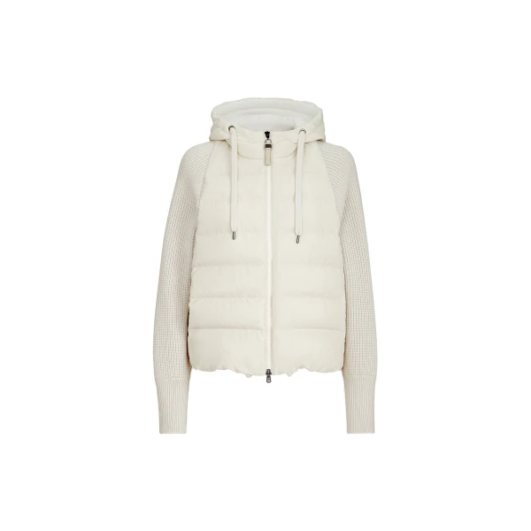 Brunello Cucinelli Down jacket with knitted sleeves and monili in White