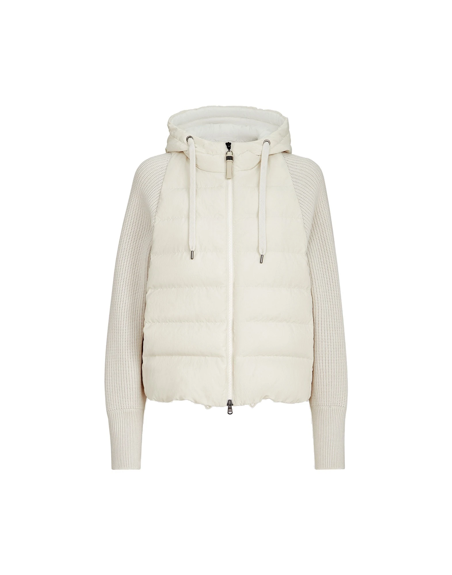 Brunello Cucinelli Down jacket with knitted sleeves and monili in White | Buy Jackets at Coveti Brunello Cucinelli Down jacket with knitted sleeves and monili in White
