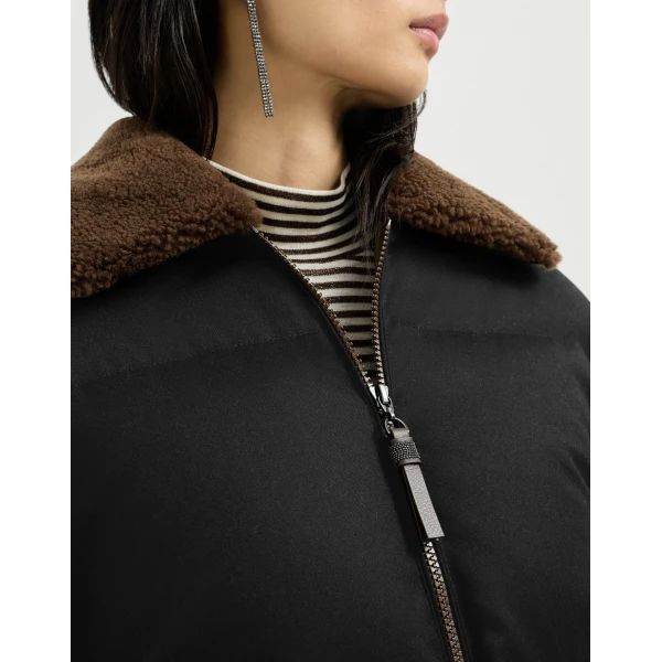Brunello Cucinelli Down jacket with shearling collar in Black, view 4 | Shearling Jackets | Coveti