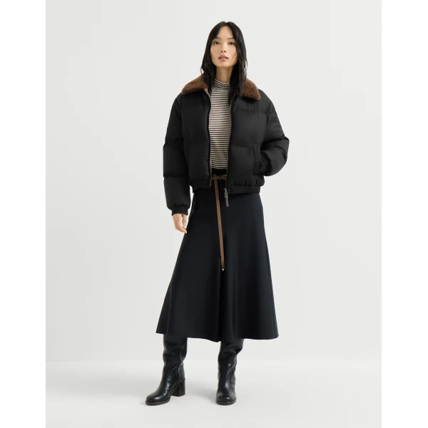 Brunello Cucinelli Down jacket with shearling collar in Black, view 6 | Shearling Jackets | Coveti