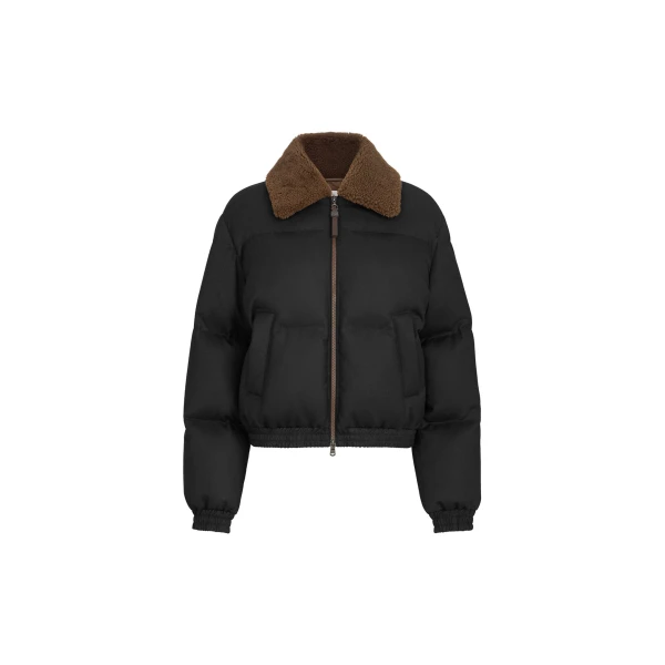 Down jacket with shearling collar in Black