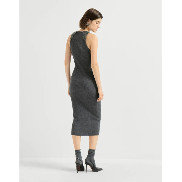 Brunello Cucinelli Dress with dazzling lace embroidery in Lead, view 3 | Dresses | Coveti