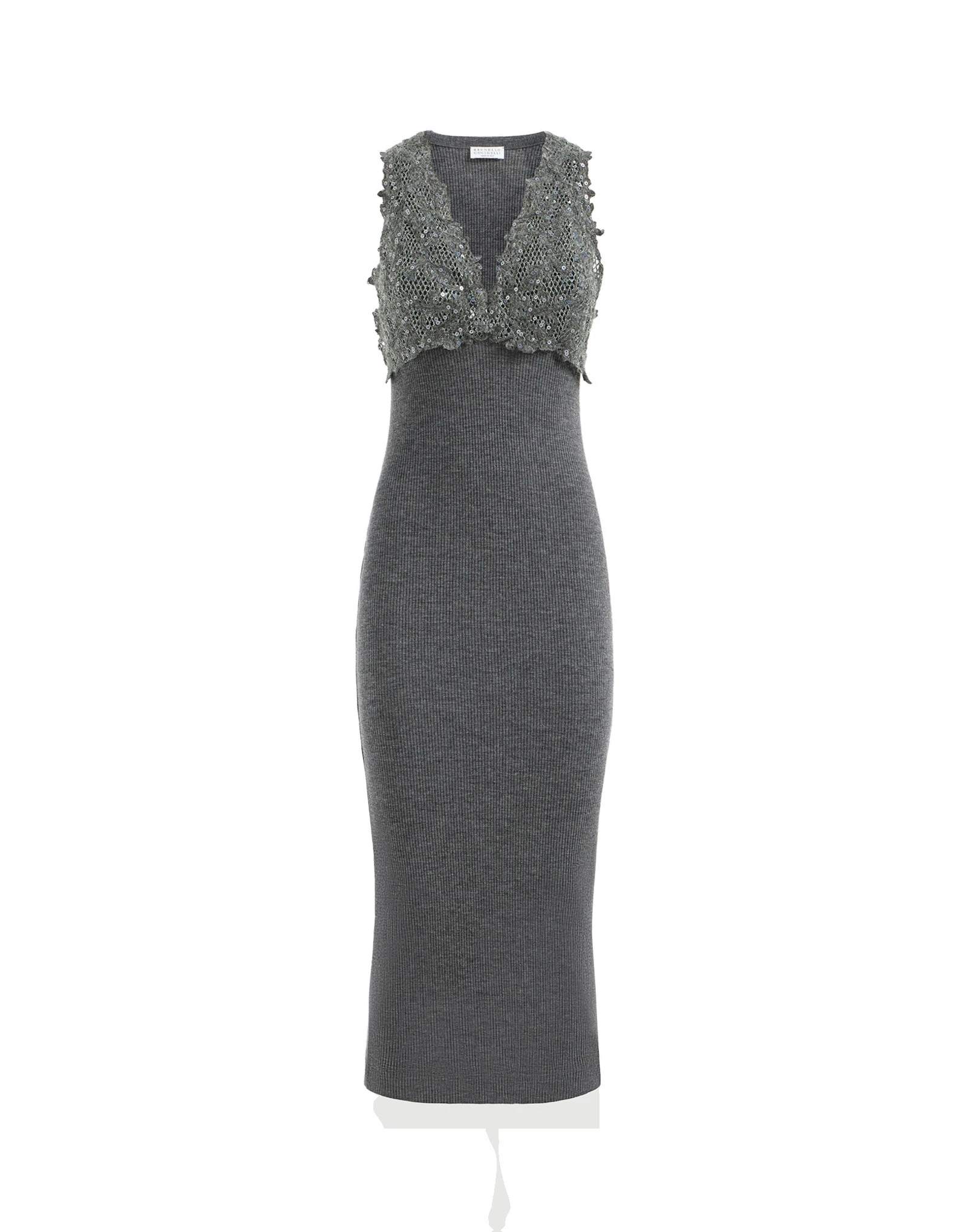 Brunello Cucinelli Dress with dazzling lace embroidery in Lead Brunello Cucinelli Dress with dazzling lace embroidery in Lead | Dresses | Coveti