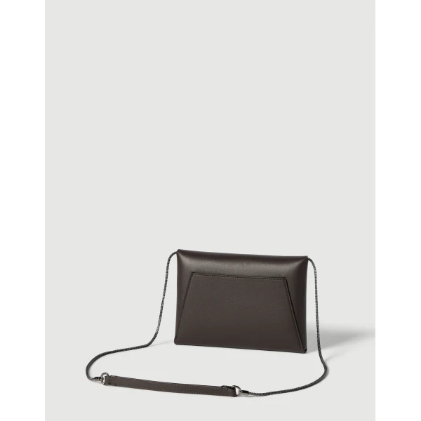 Brunello Cucinelli Duo pochette in calfskin with precious chain in Rust Brown, view 2 | Clutch Bags | Coveti