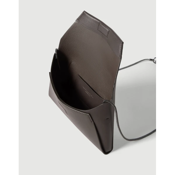Brunello Cucinelli Duo pochette in calfskin with precious chain in Rust Brown, view 5 | Clutch Bags | Coveti