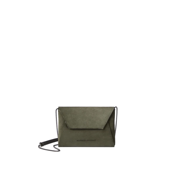 Duo pochette in suede with precious chain in Green