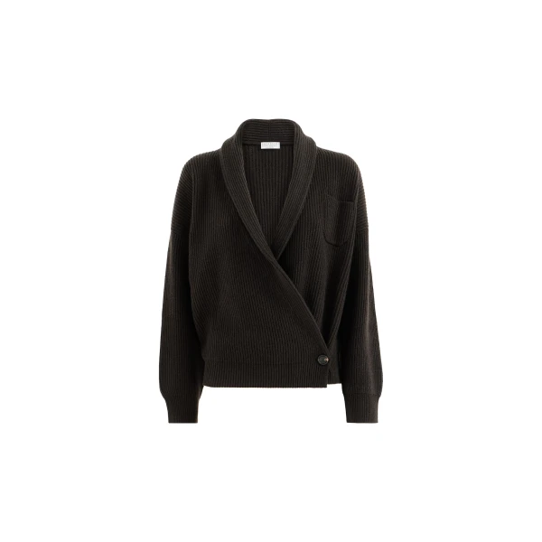 English rib cashmere cardigan in Coffee