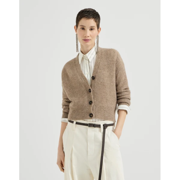 English rib knit cardigan in Light Brown - Image 2