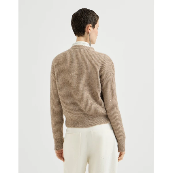 English rib knit cardigan in Light Brown - Image 3