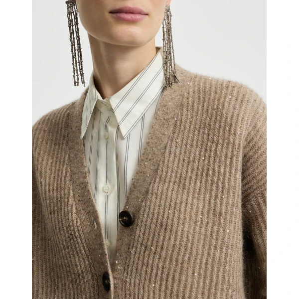 English rib knit cardigan in Light Brown - Image 4
