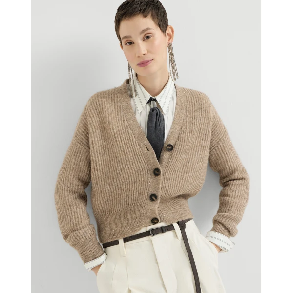 English rib knit cardigan in Light Brown - Image 5
