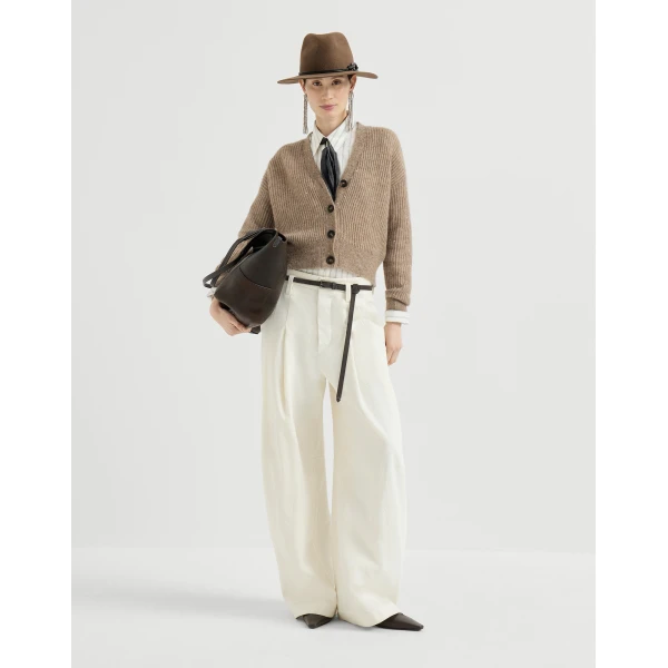 English rib knit cardigan in Light Brown - Image 6