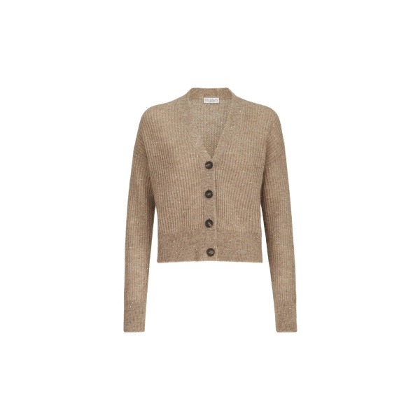 Brunello Cucinelli English rib knit cardigan in Light Brown
