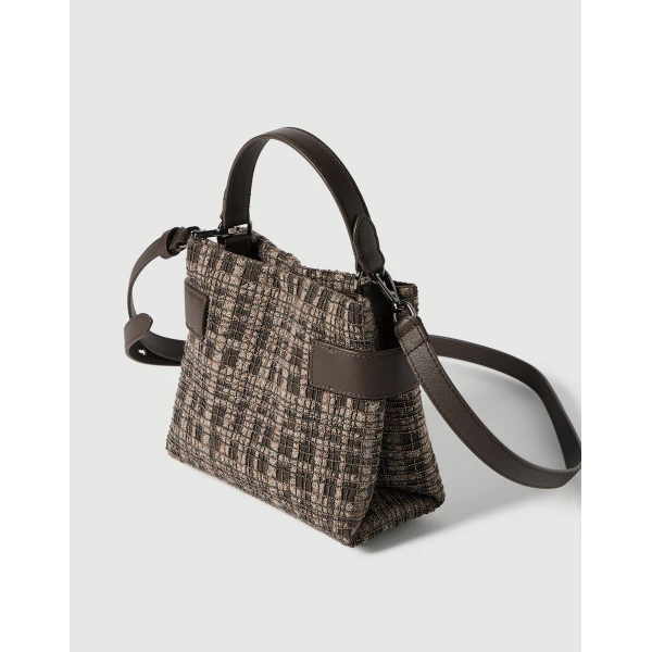 Essence small bag with check embroidery in Brown - Image 3
