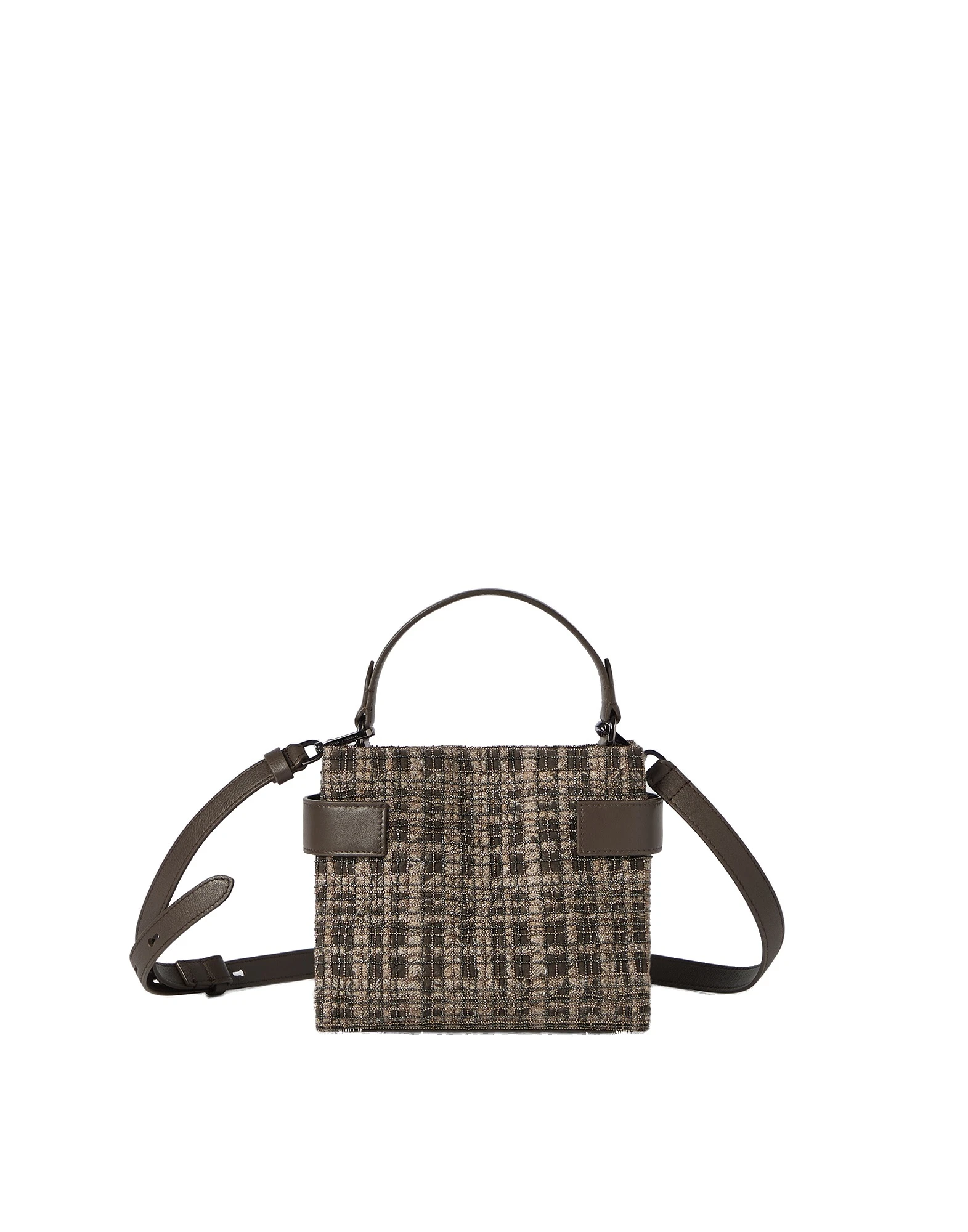 Brunello Cucinelli Essence small bag with check embroidery in Brown | Buy Mini Bags at Coveti Brunello Cucinelli Essence small bag with check embroidery in Brown